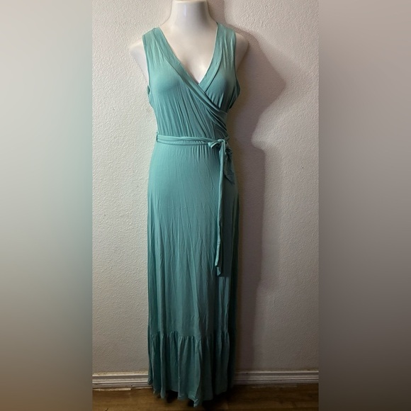 🆕7th Ray Sleeveless Belted Maxi In Nile Blue Gown with Ruffled Tiered Dress M🆕 - Picture 2 of 10